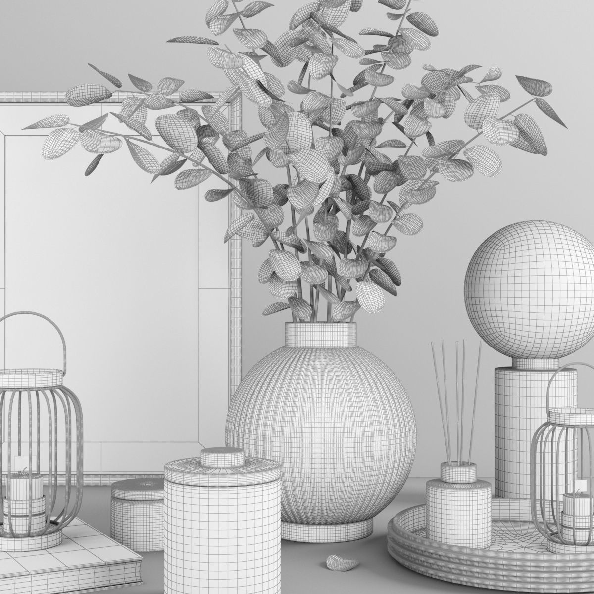 decorative set with white flower 3D model_3