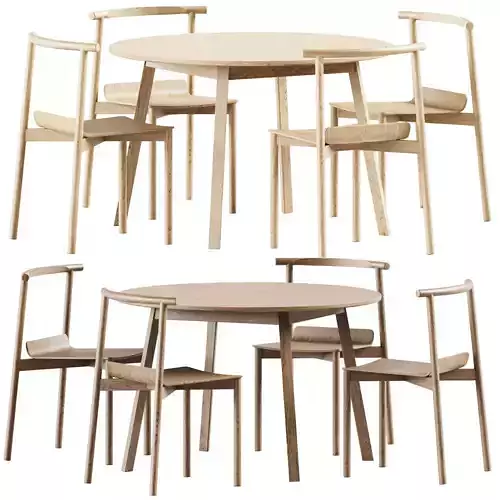 Triangle Leg Table by Hay and Wox Wood Chair by Artu