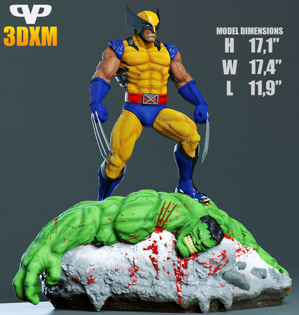 Yellow Wolverine vs Hulk STL for 3D Printing ChibiSTL 3DXM 3D print model_1