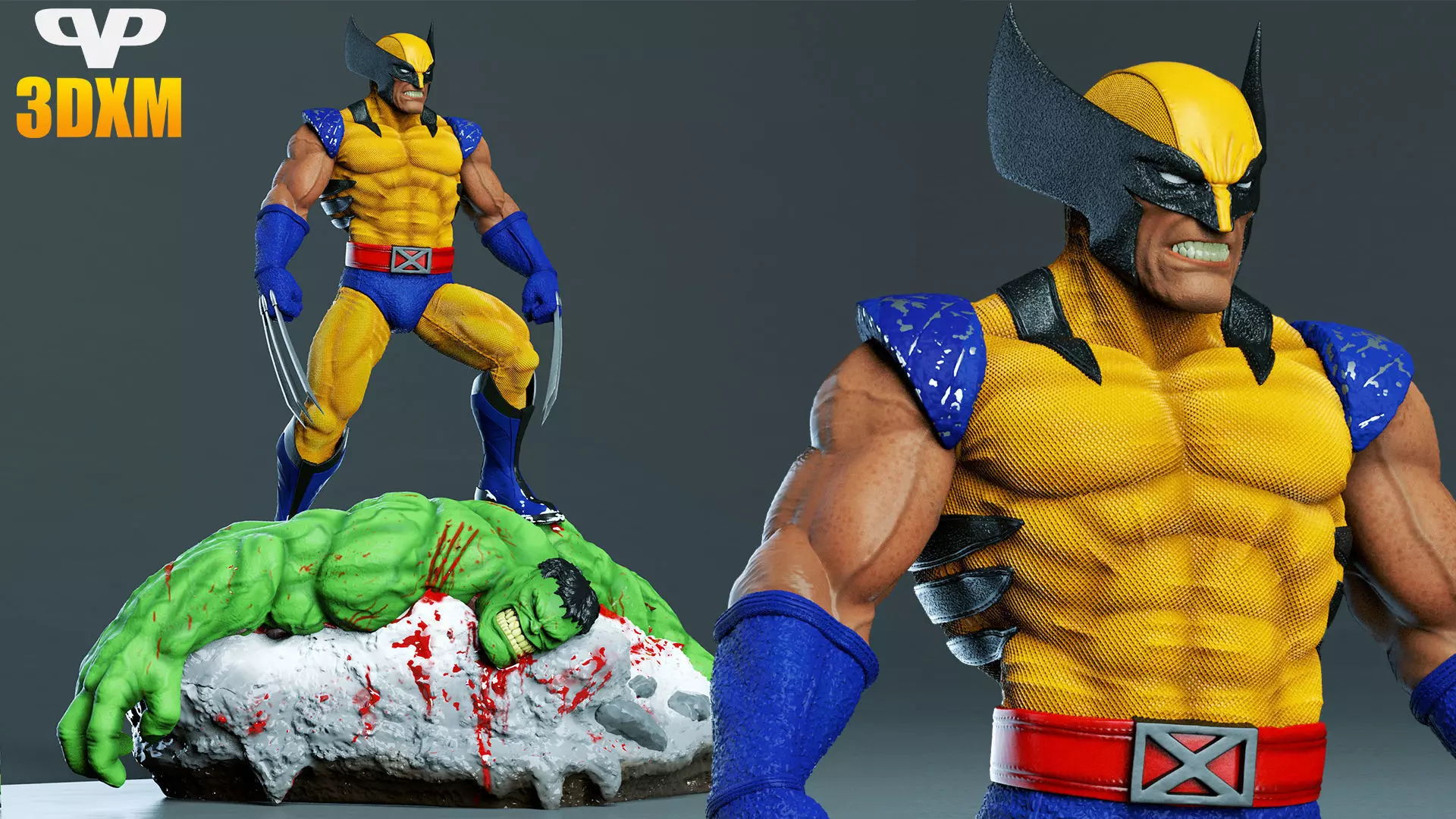 Yellow Wolverine vs Hulk STL for 3D Printing ChibiSTL 3DXM 3D print model_0