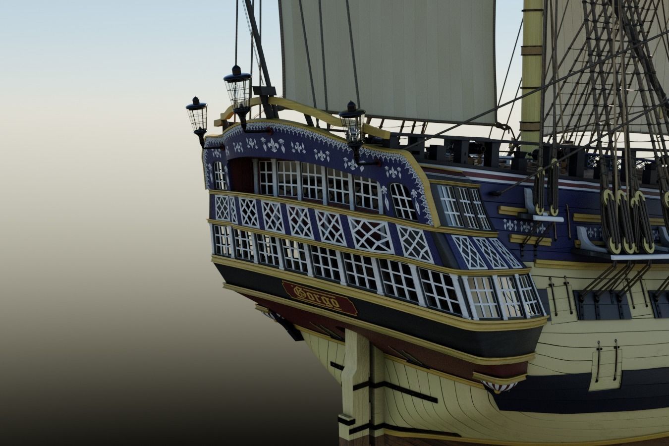 HMS Gorgo - Ship of the Line - 74 Gun 3D model_6
