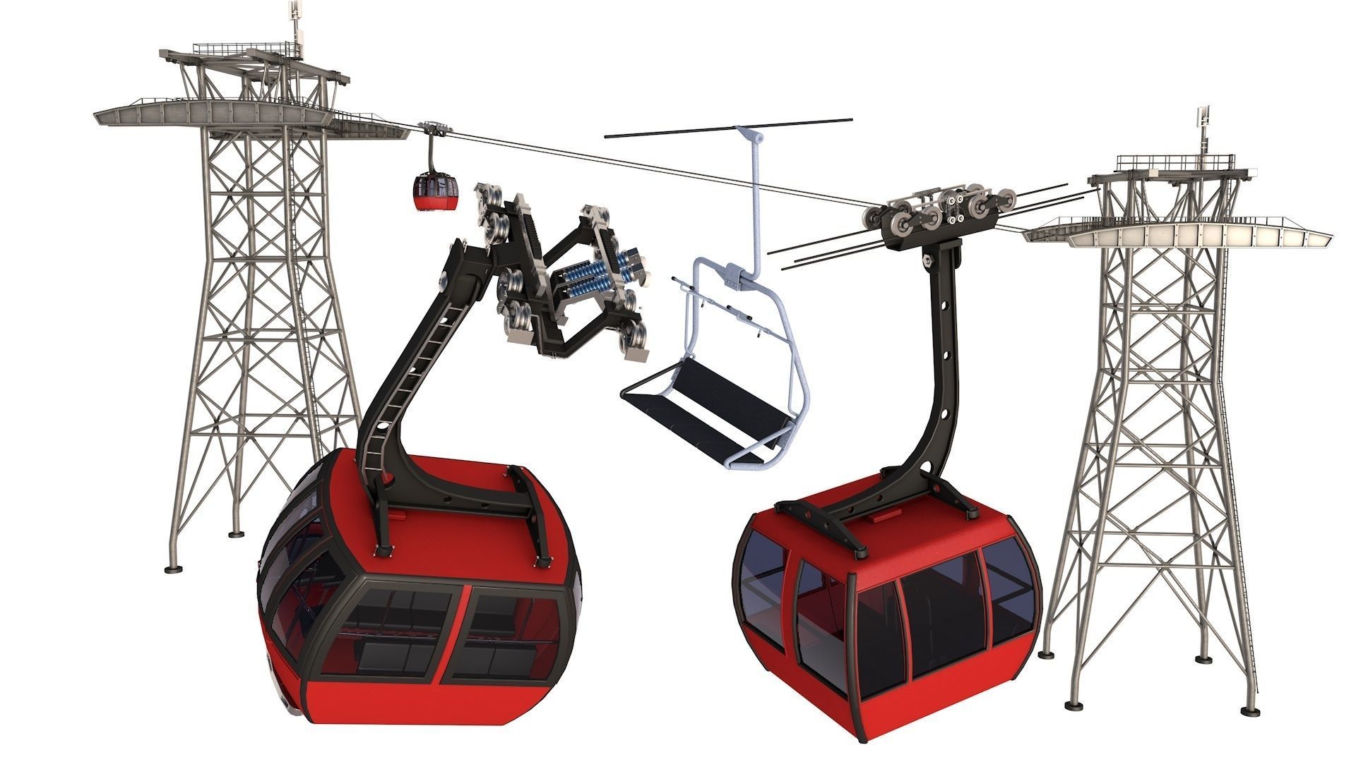 Ski Gondola Lift Towers collection 3D model CGTrader
