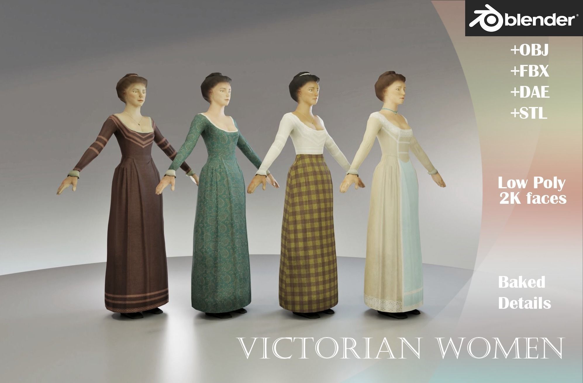 Low Poly Victorian Civilians 3D Model Collection_6