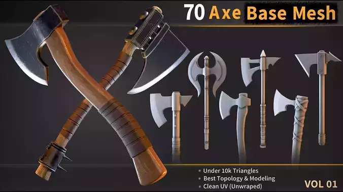 70 Axe Base Mesh - VOL 01 - Ready for Game