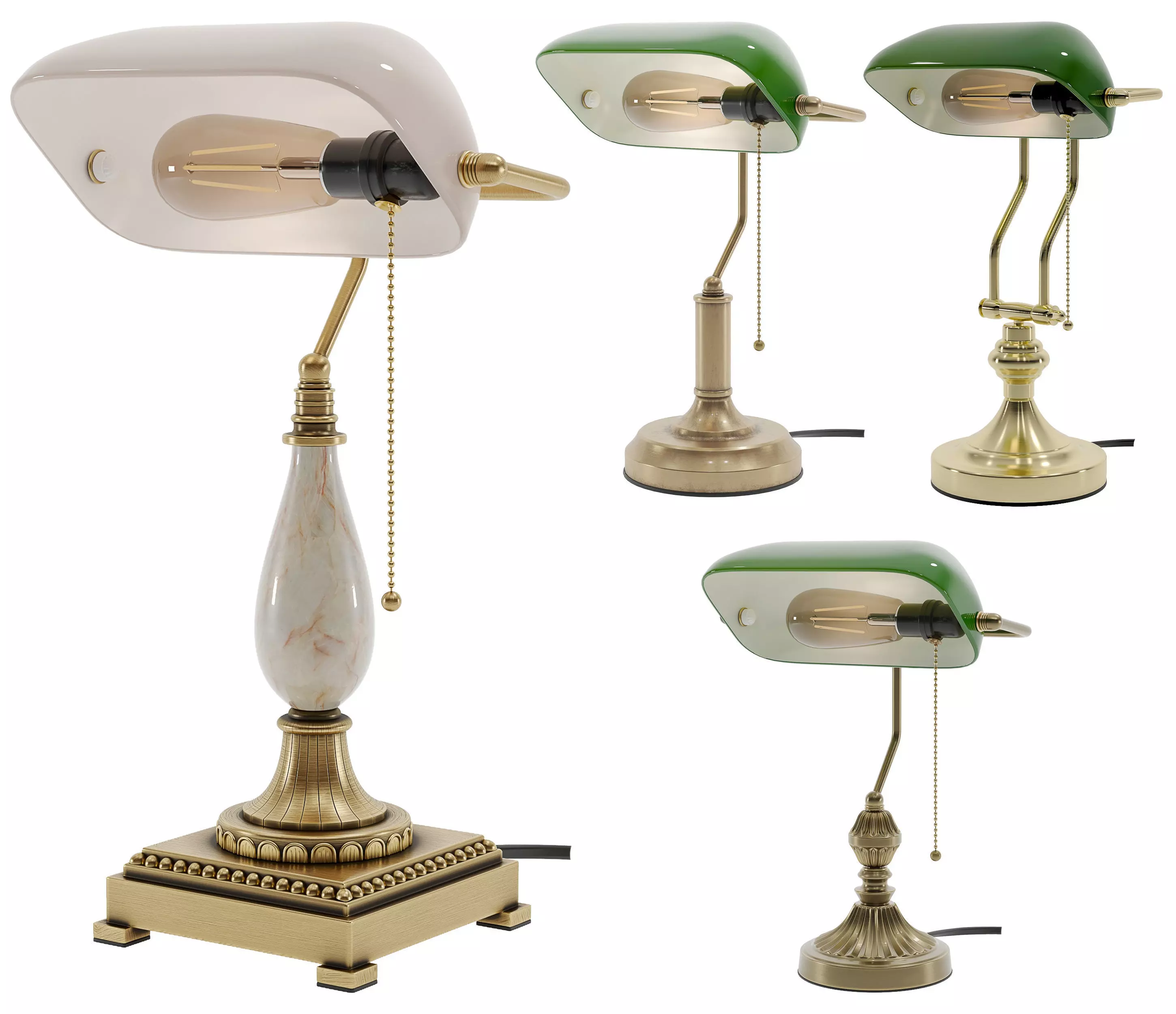 4-Bankers-Study-Table-Lamp desk lamp with glass shade 3D model
