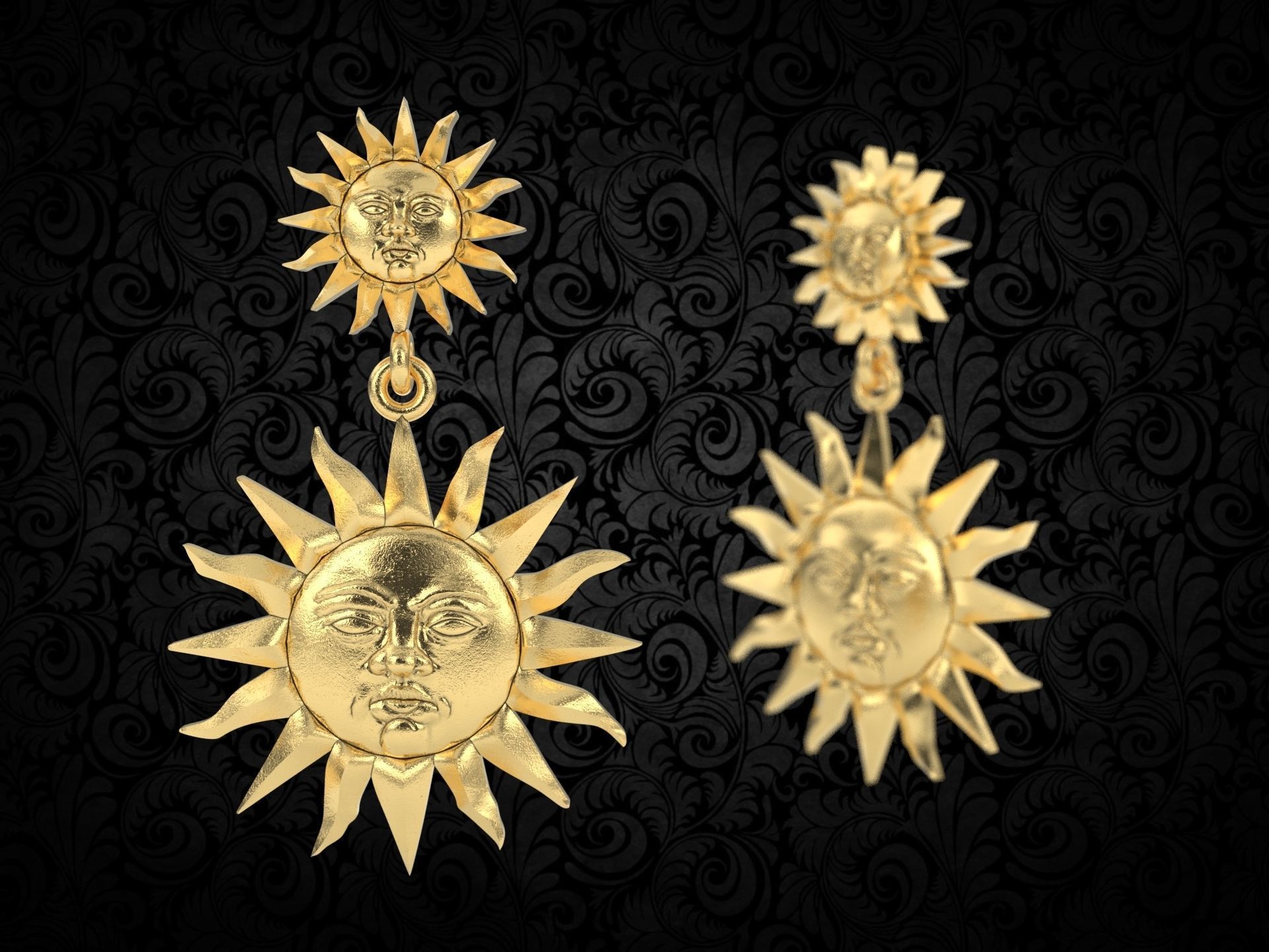 meteorite sun earring 3D print model_13