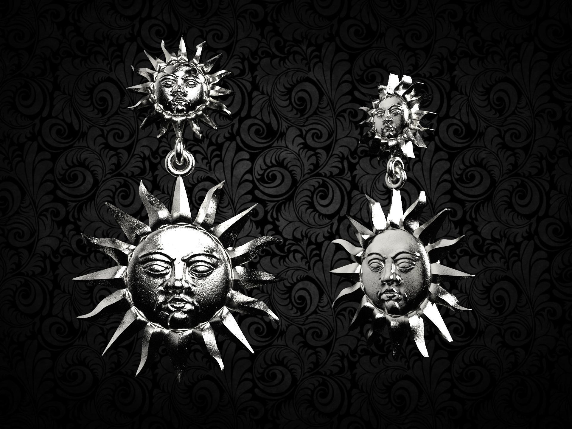 meteorite sun earring 3D print model_10