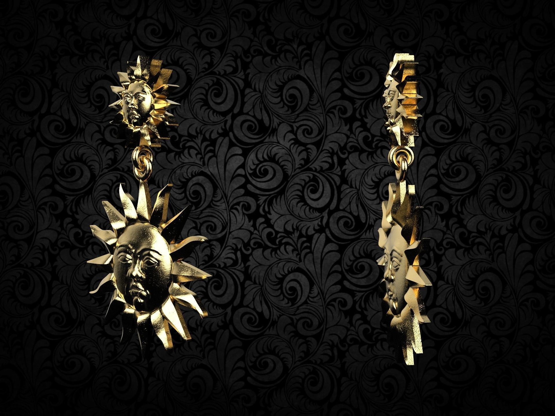 meteorite sun earring 3D print model_4