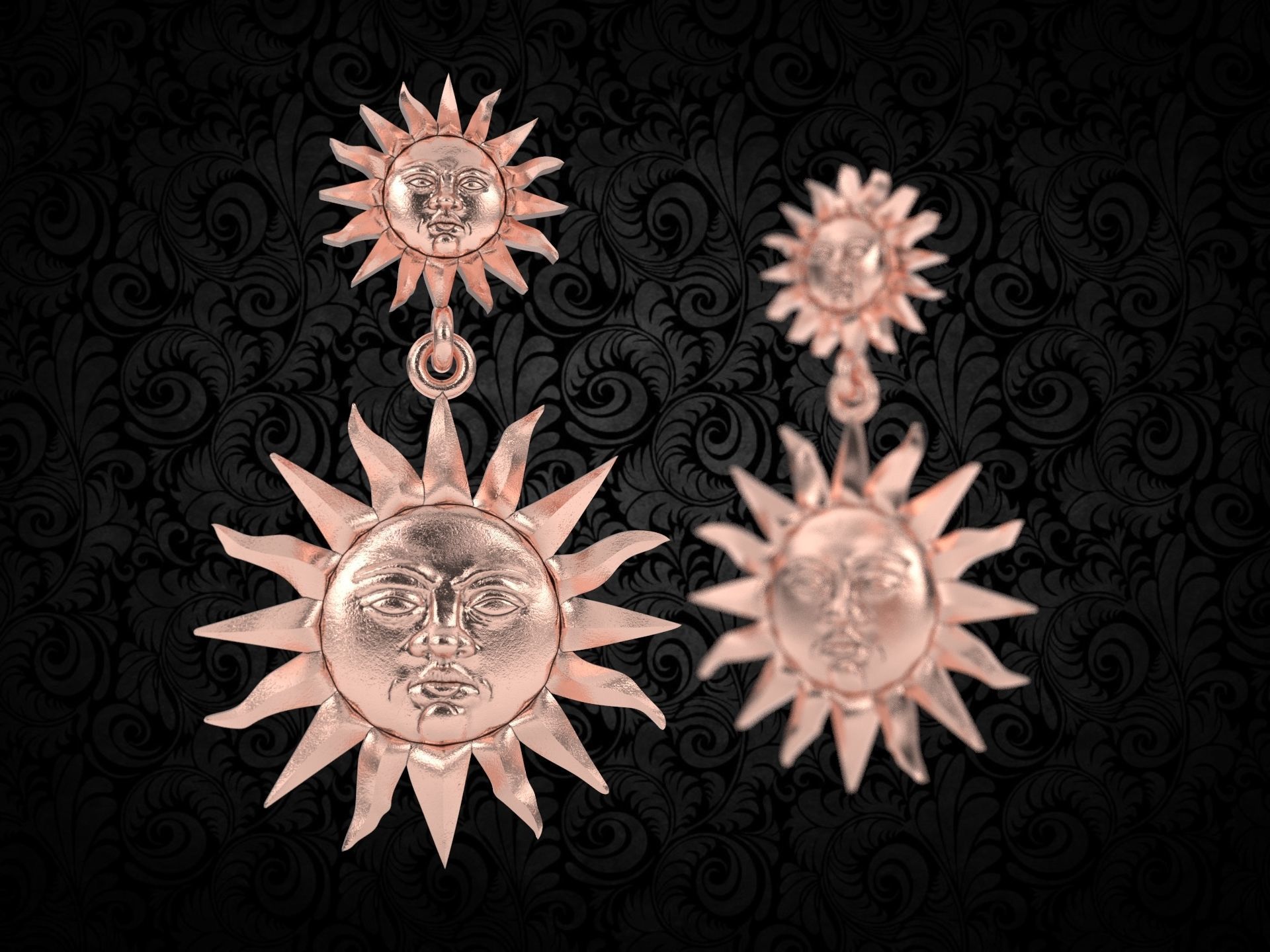 meteorite sun earring 3D print model_7