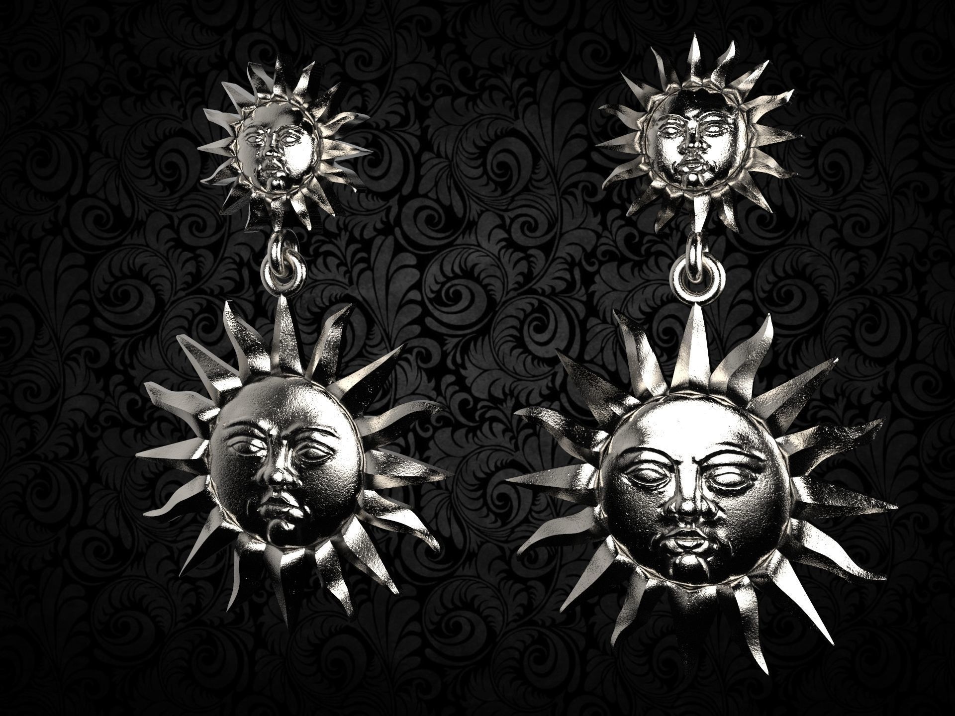 meteorite sun earring 3D print model_3