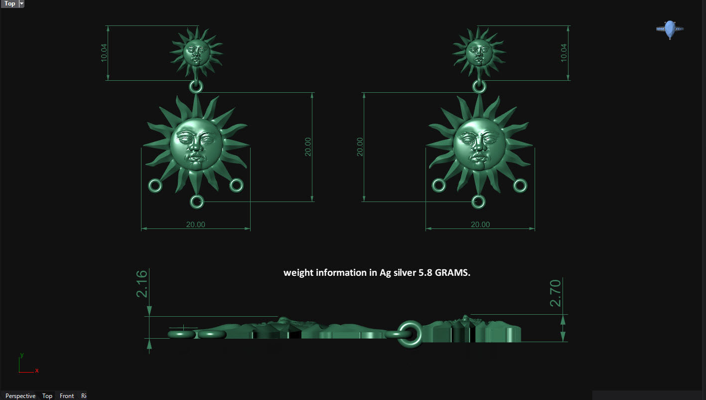 meteorite sun earring 3D print model_11