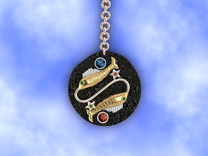 Pisces zodiac pendant medallion  3D print model