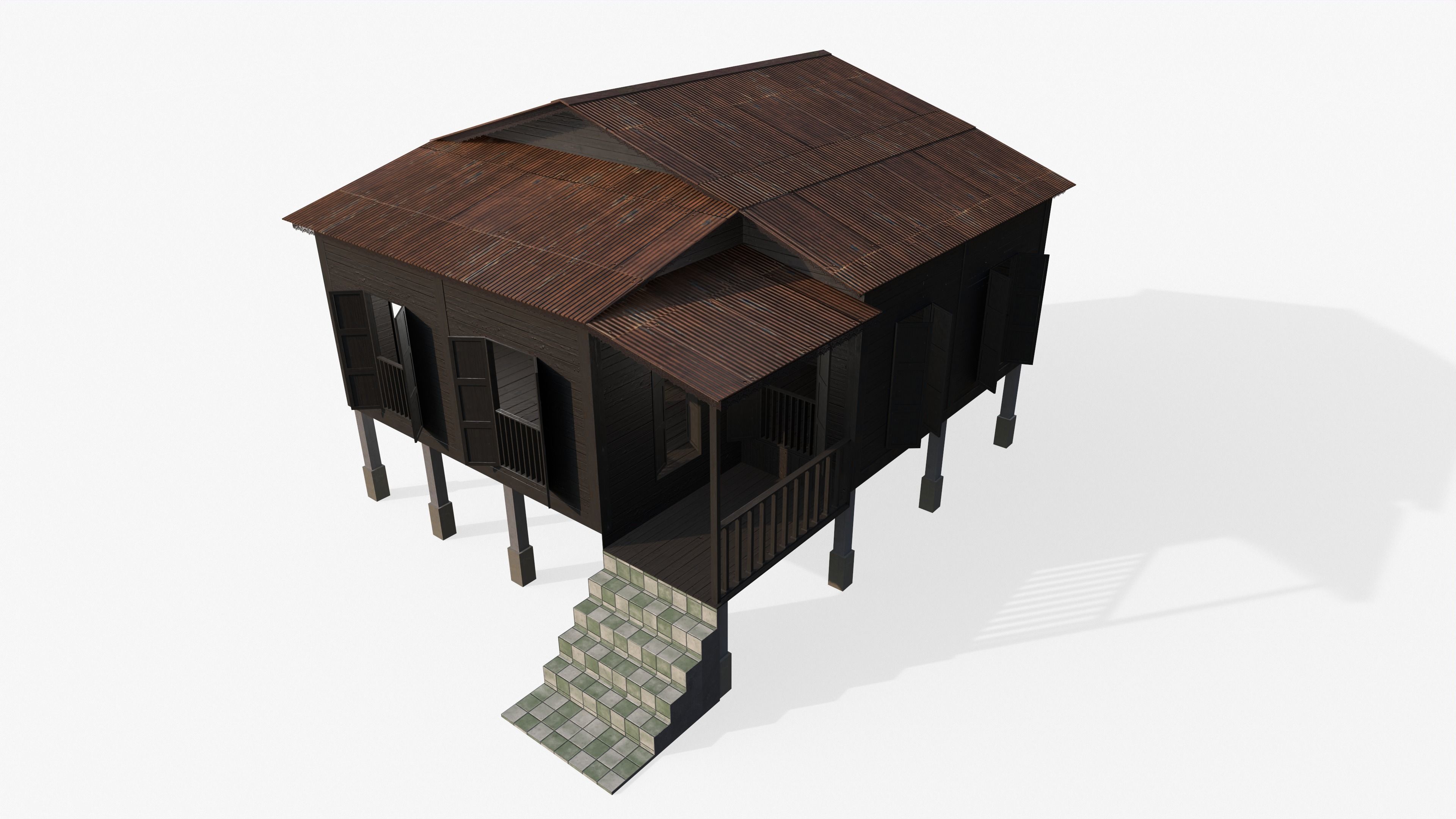Wooden House Low-poly 3D model_5