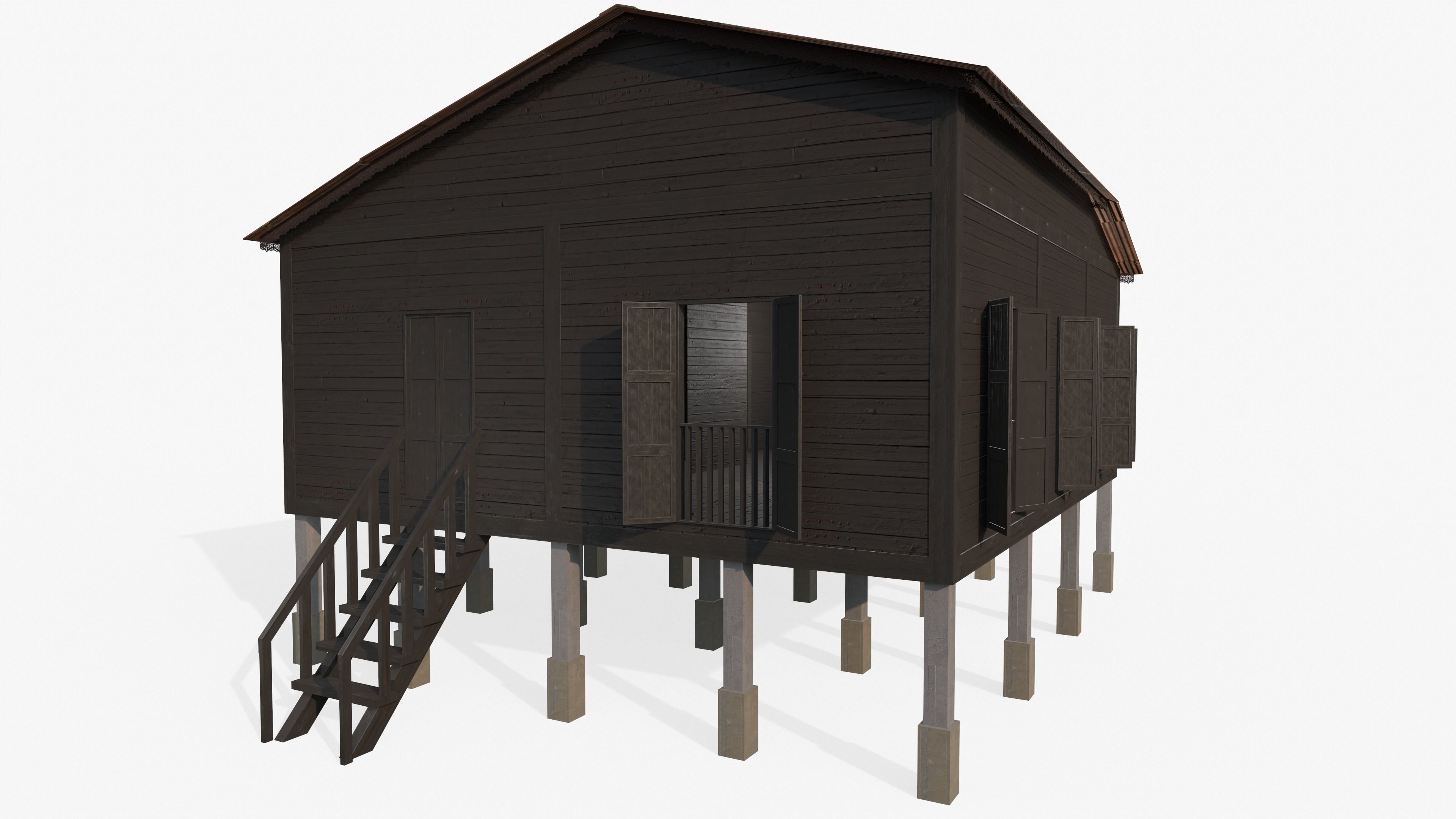 Wooden House Low-poly 3D model_8