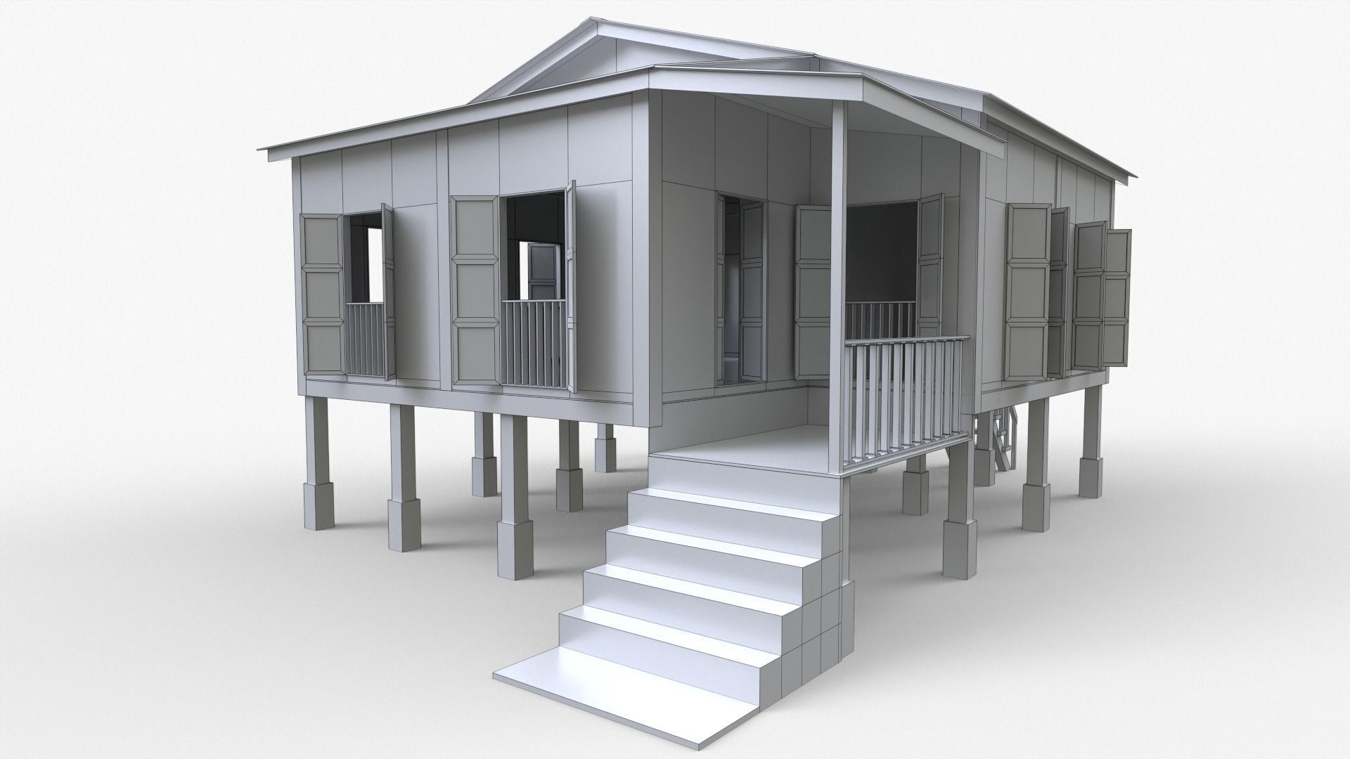 Wooden House Low-poly 3D model_12