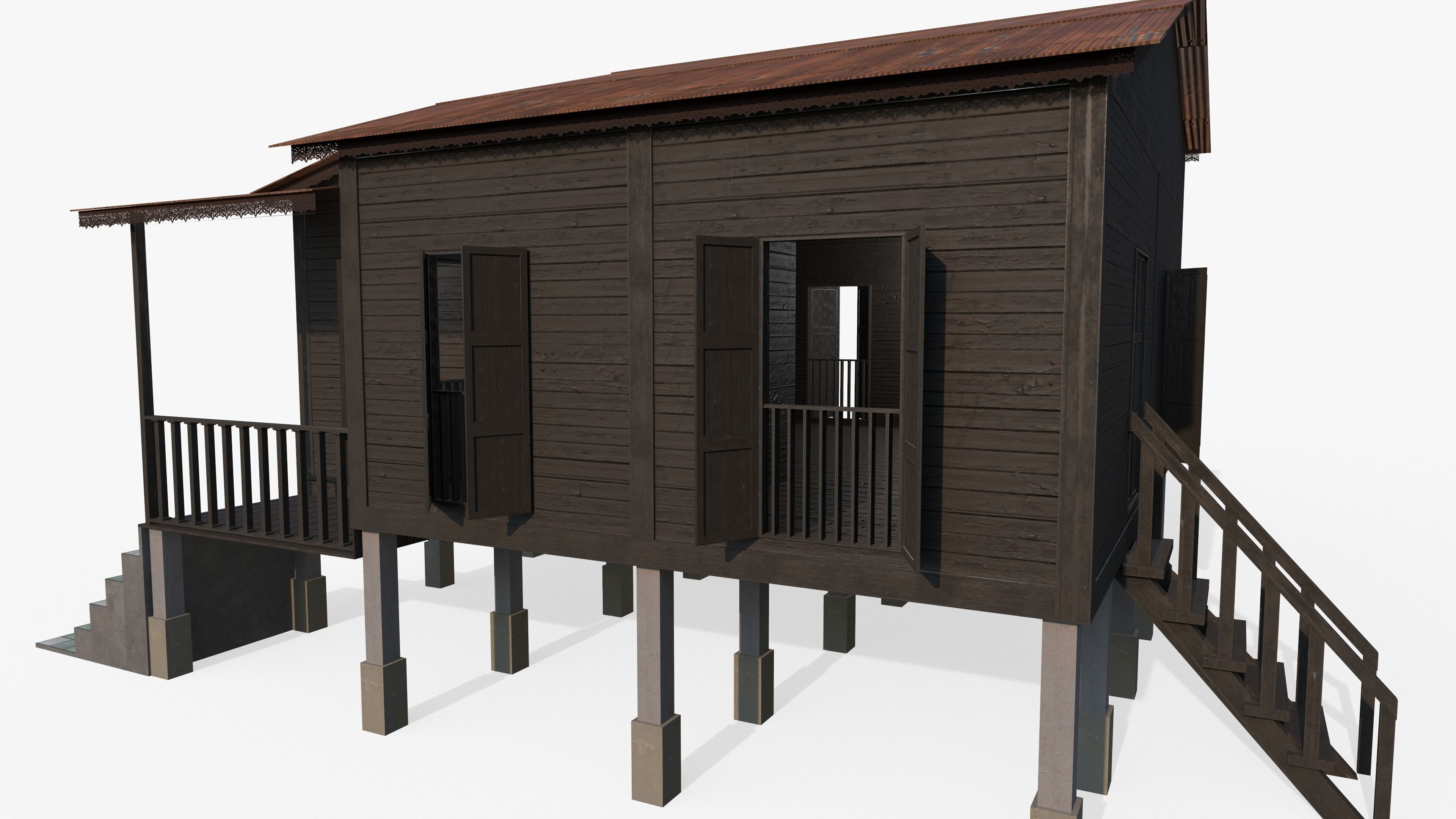 Wooden House Low-poly 3D model_11