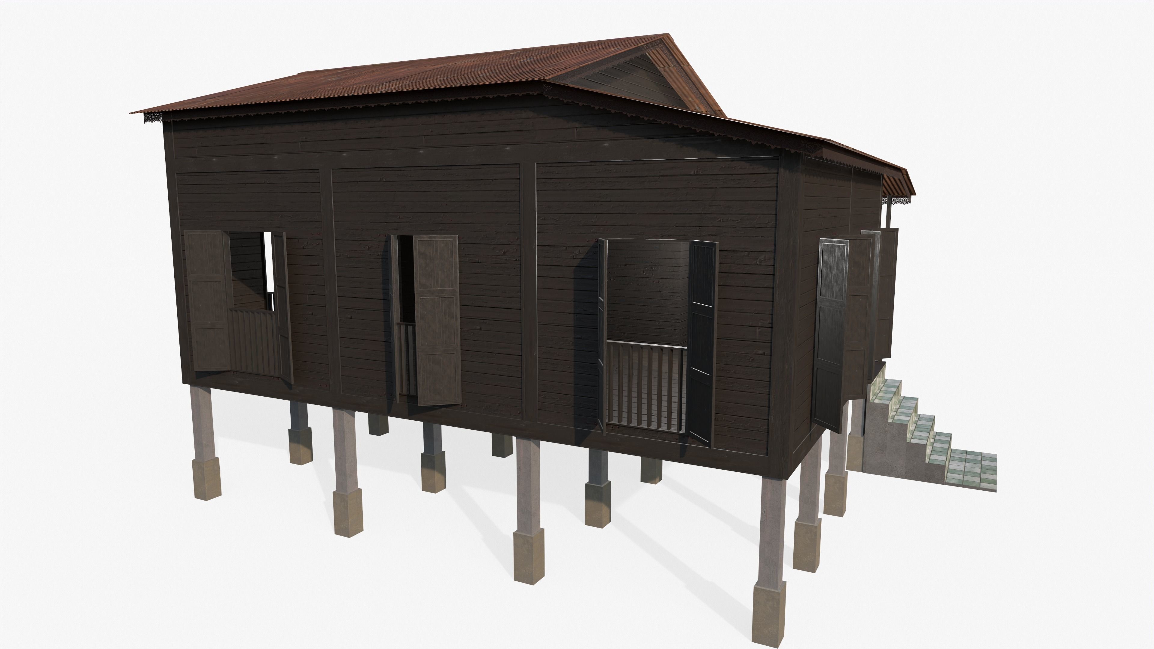 Wooden House Low-poly 3D model_7