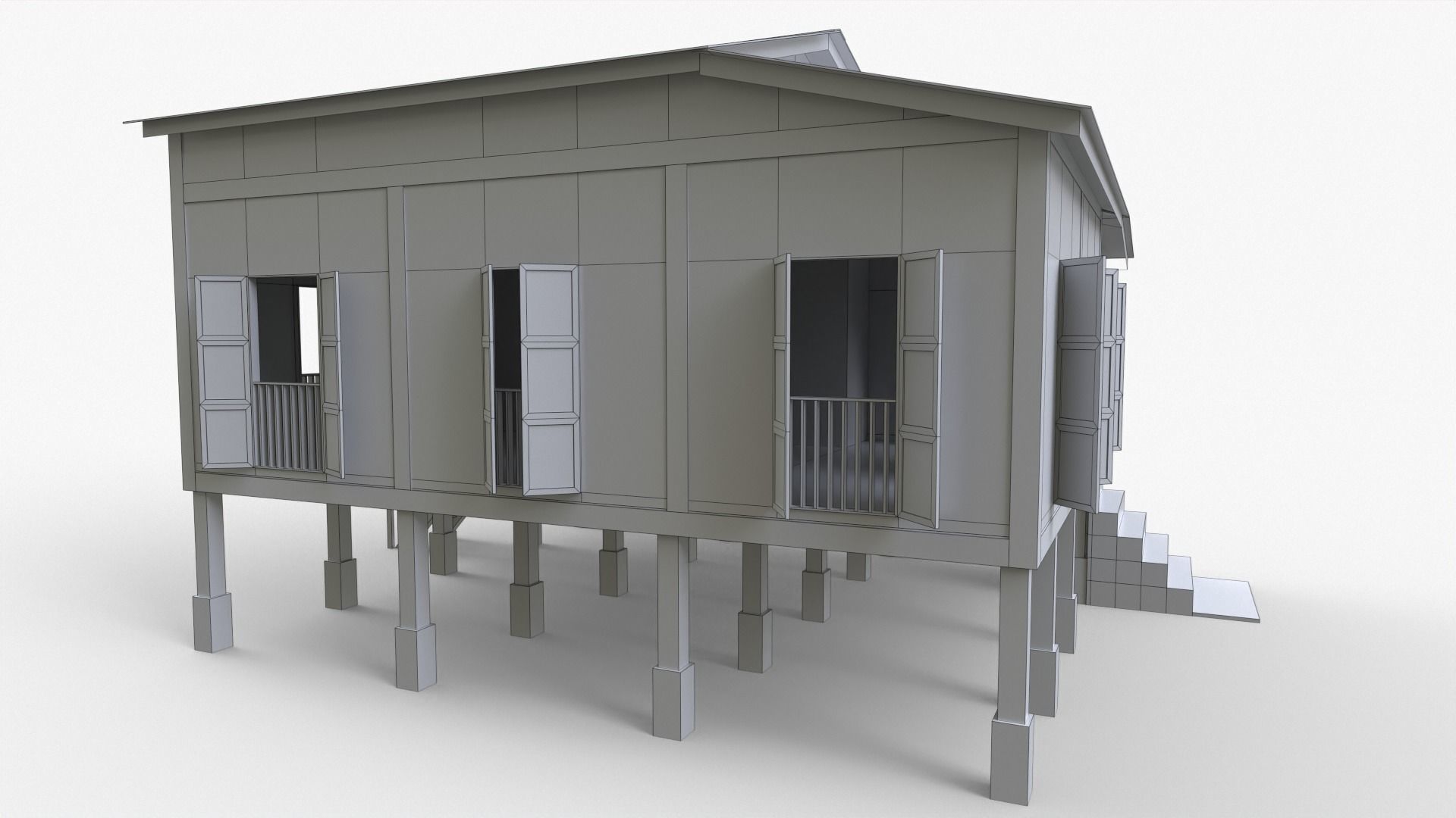 Wooden House Low-poly 3D model_13