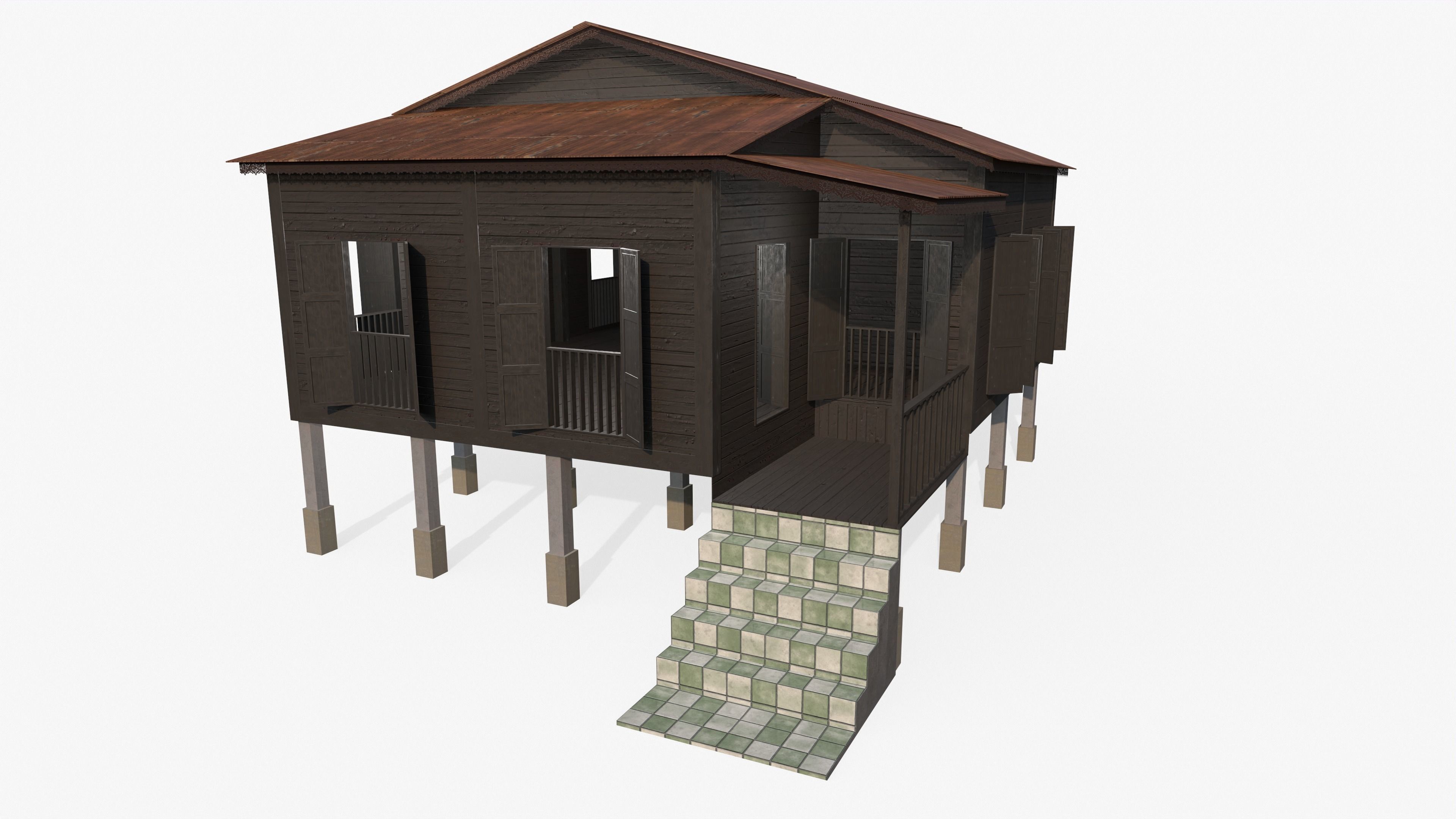 Wooden House Low-poly 3D model_4