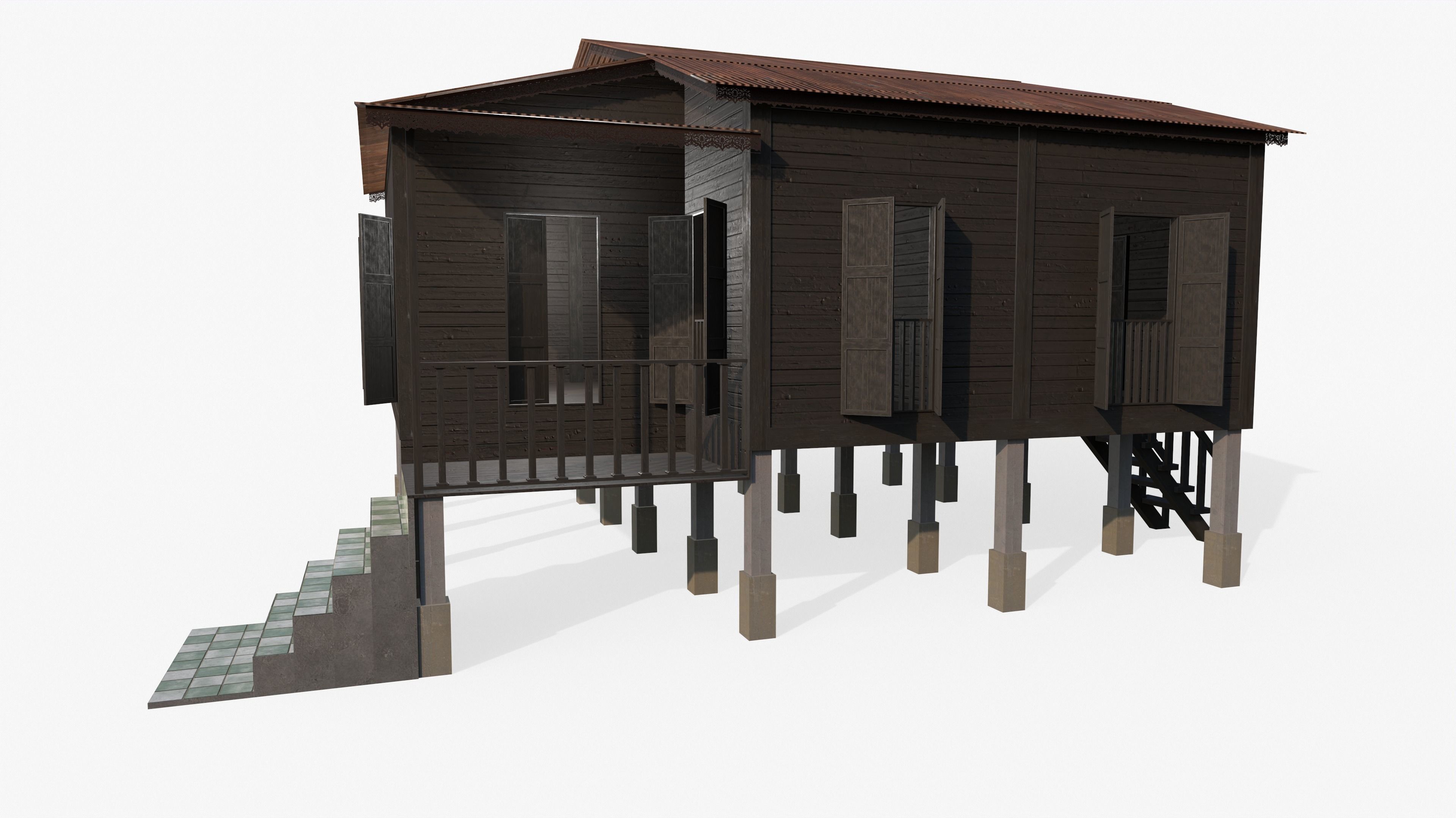 Wooden House Low-poly 3D model_6