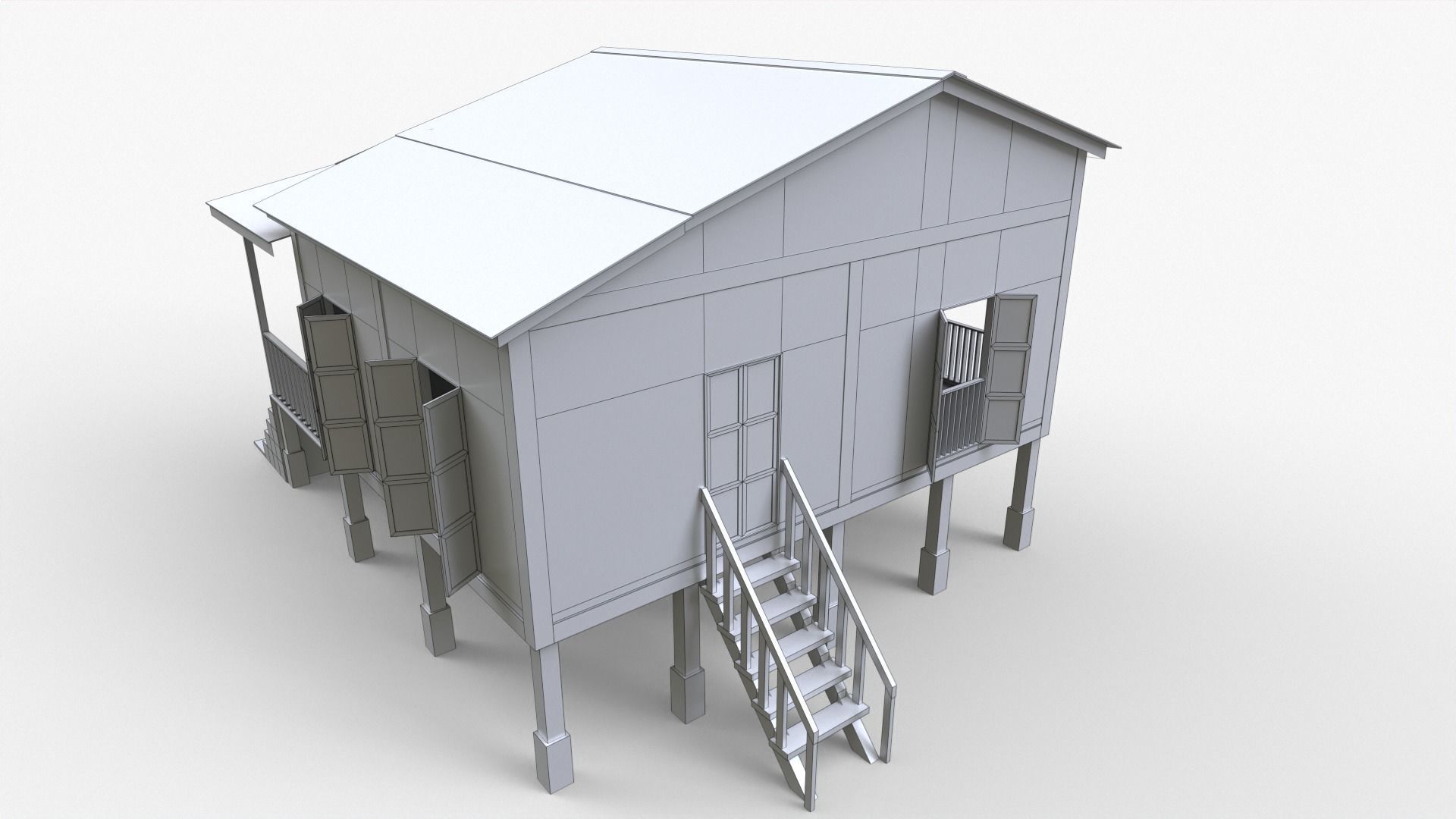 Wooden House Low-poly 3D model_14