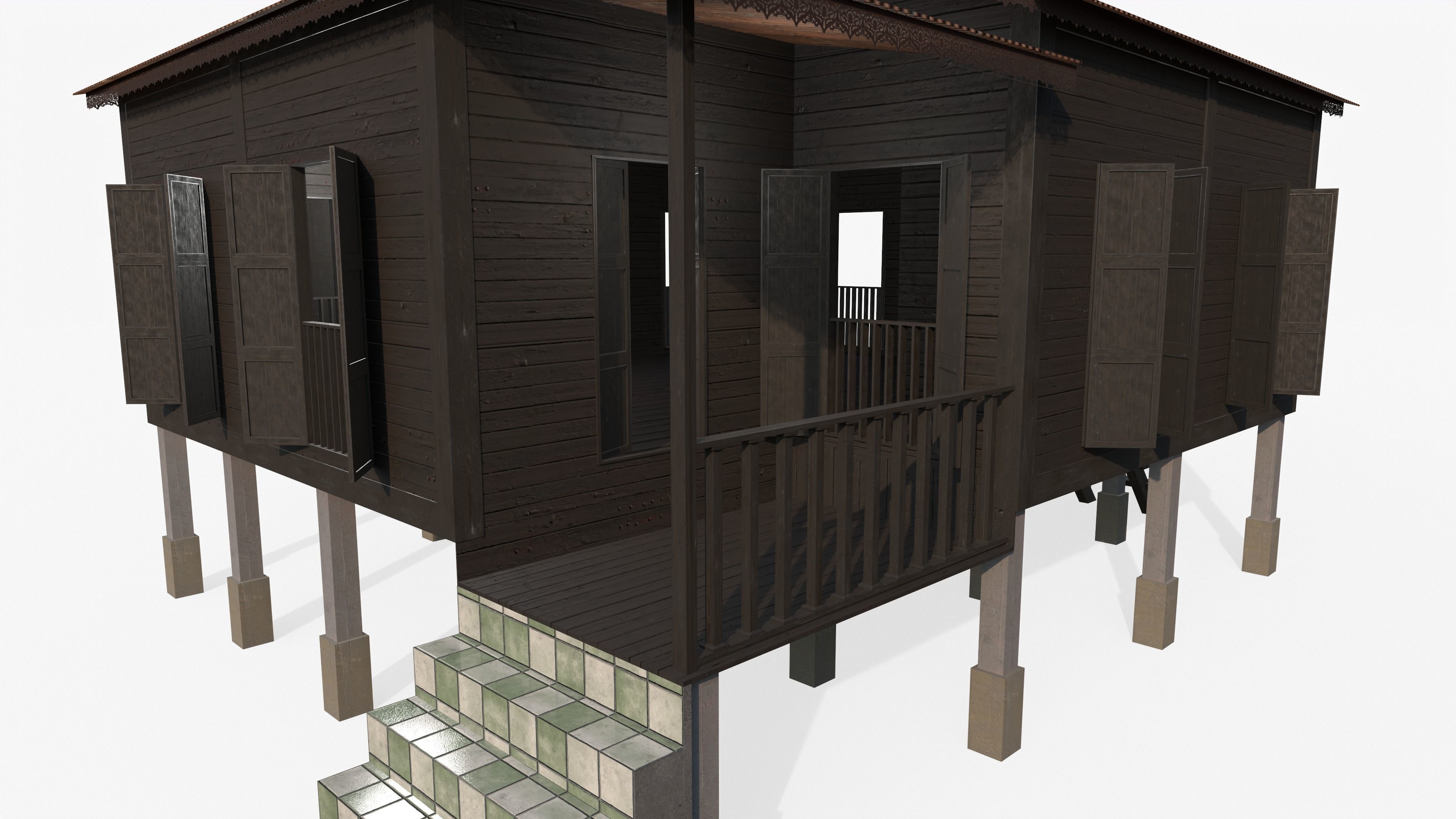 Wooden House Low-poly 3D model_10