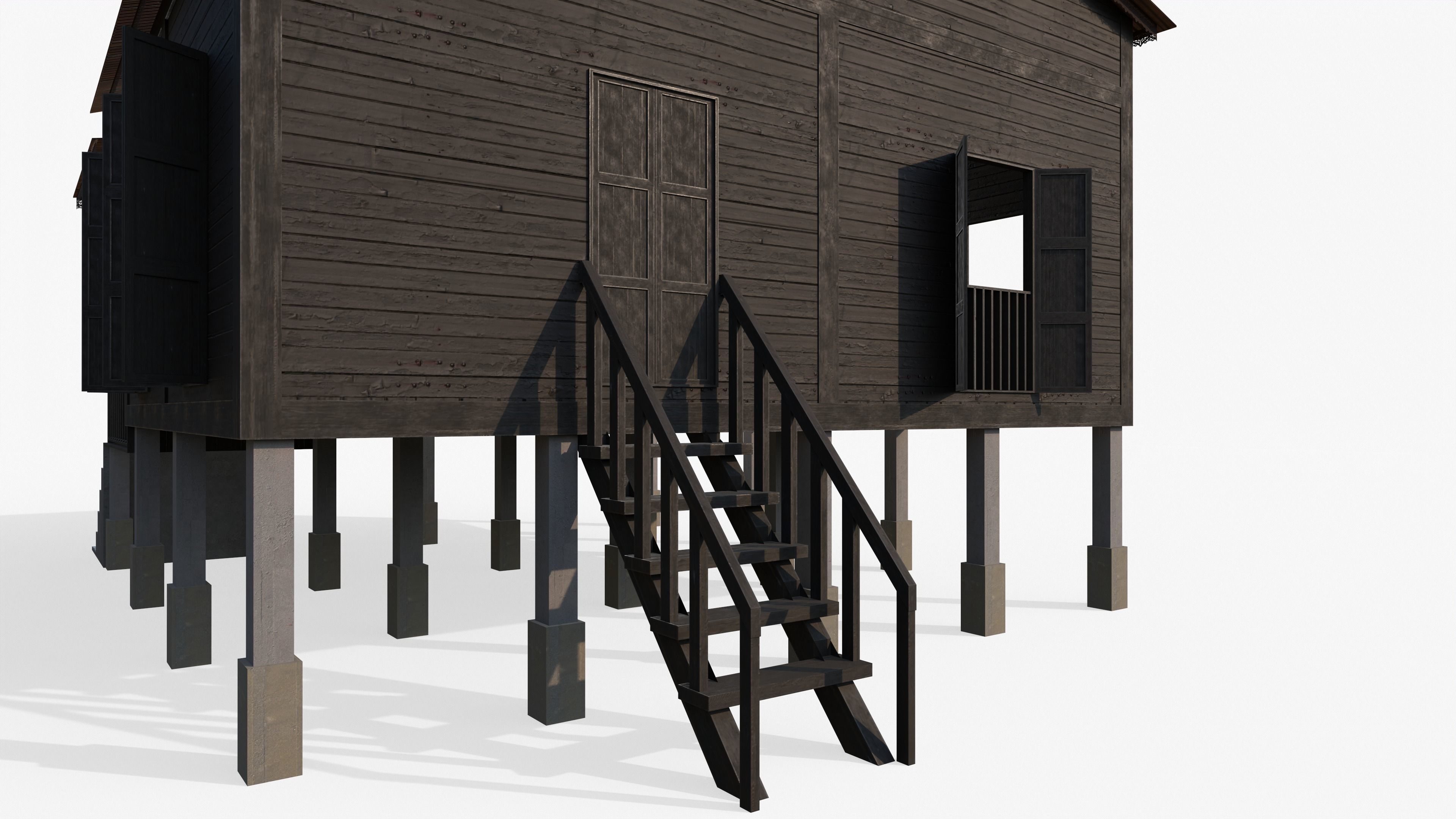 Wooden House Low-poly 3D model_9
