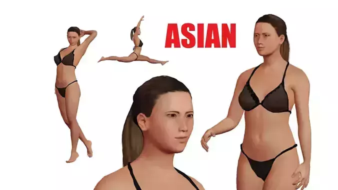 Beautiful asian woman Low-poly 3D model