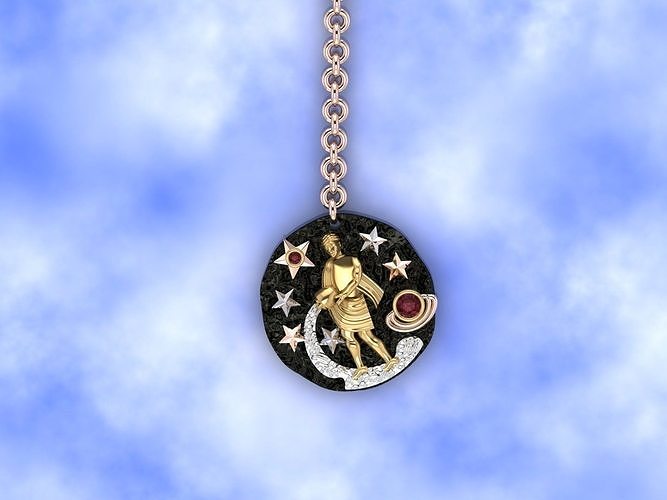 Aquarius Zodiac Coin Necklace 3D print model