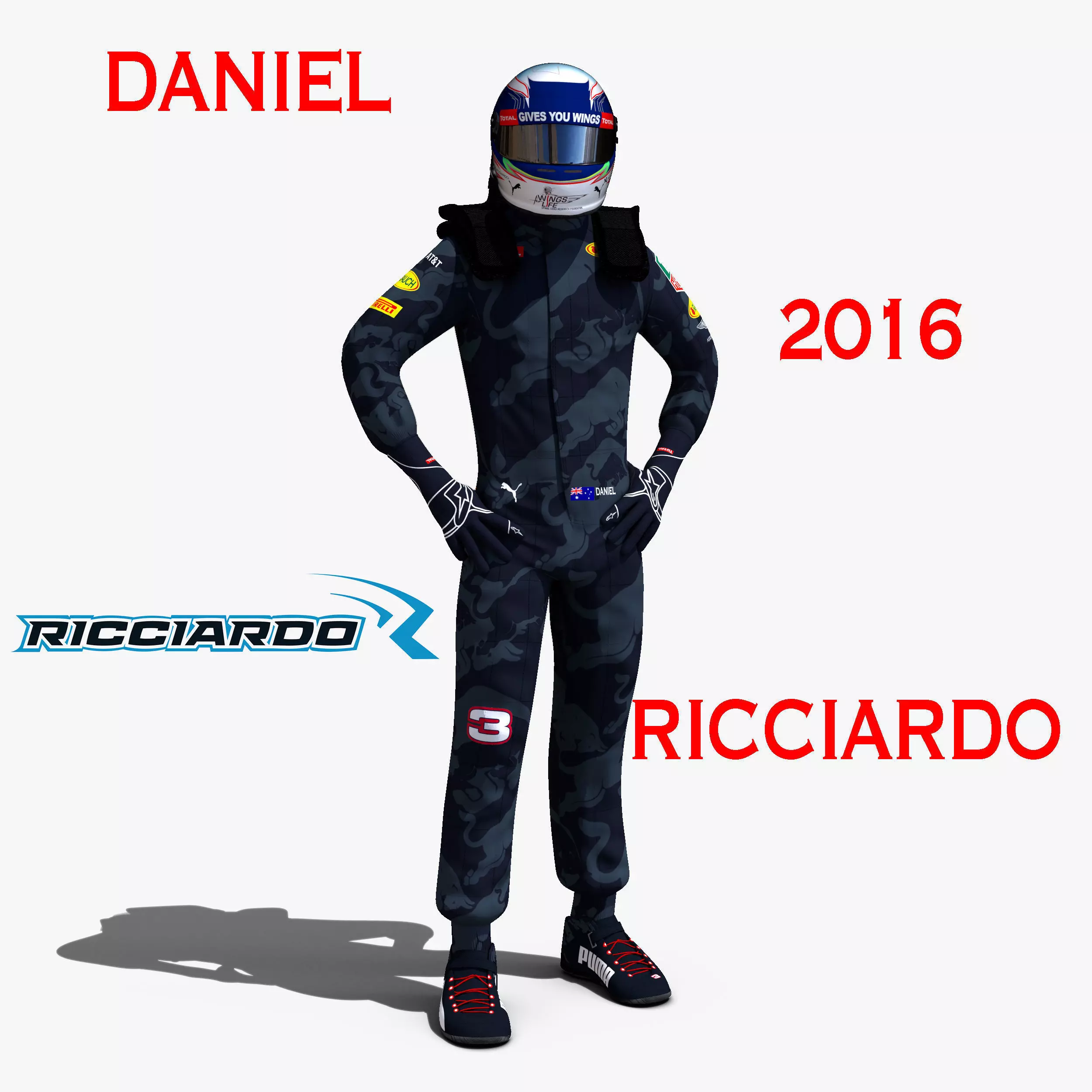 Daniel Ricciardo 2016 Low-poly 3D model_0