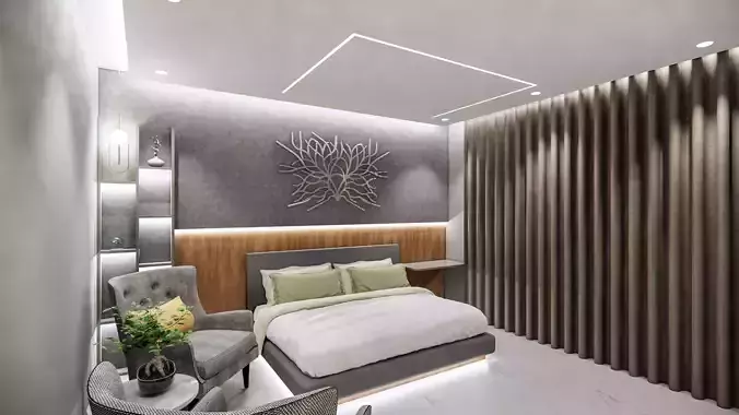 Bedroom with sitting and tv unit