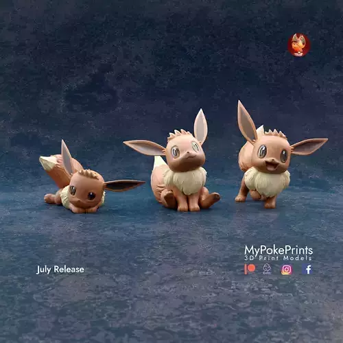 EEVEE 3 POSES - PRE-SUPPORTED POKEMON 3D print model