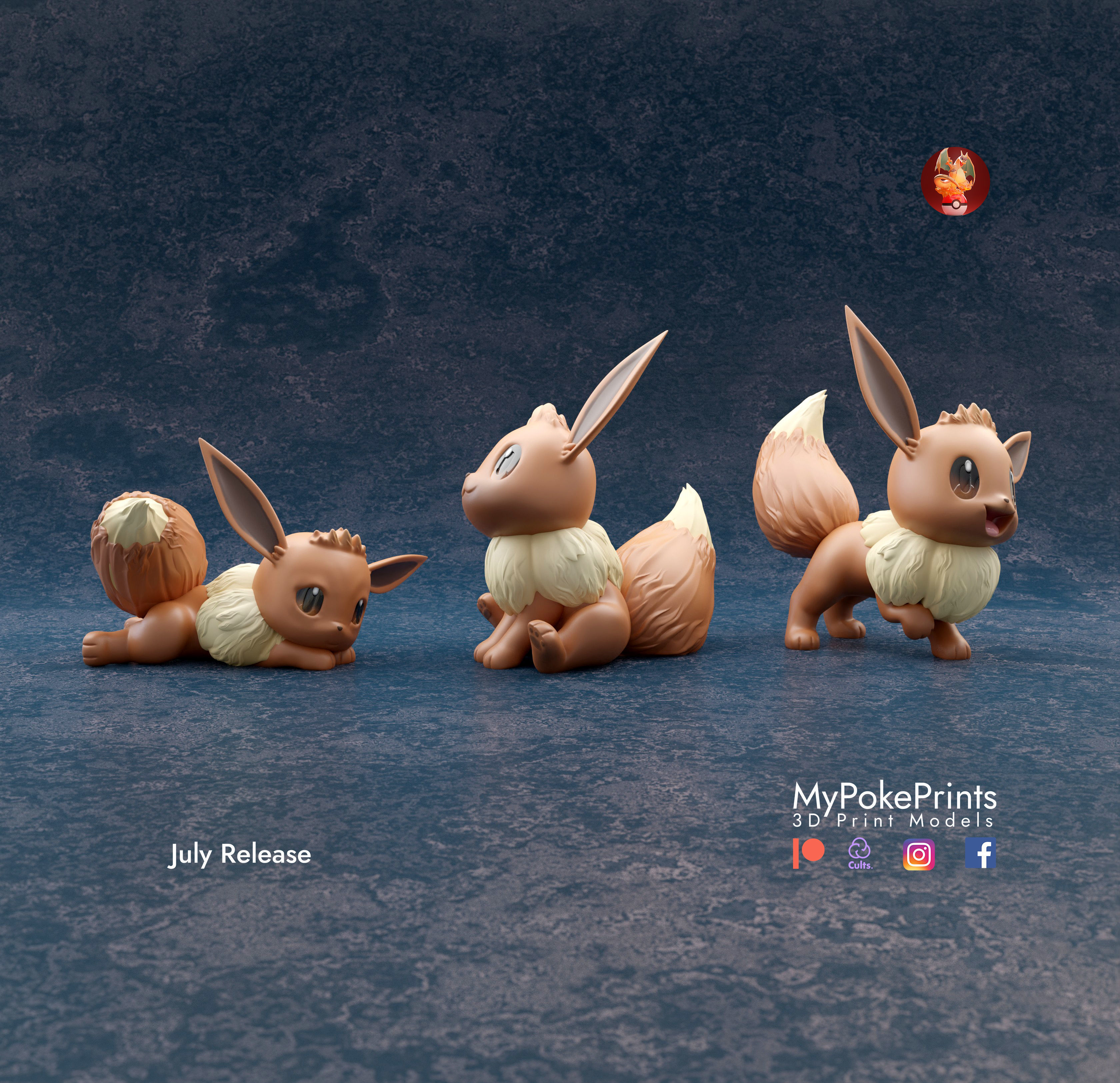 EEVEE 3 POSES - PRE-SUPPORTED POKEMON 3D print model_1
