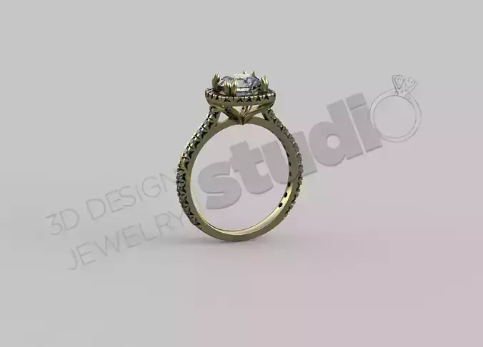 Halo ring with cushion gem 3d model