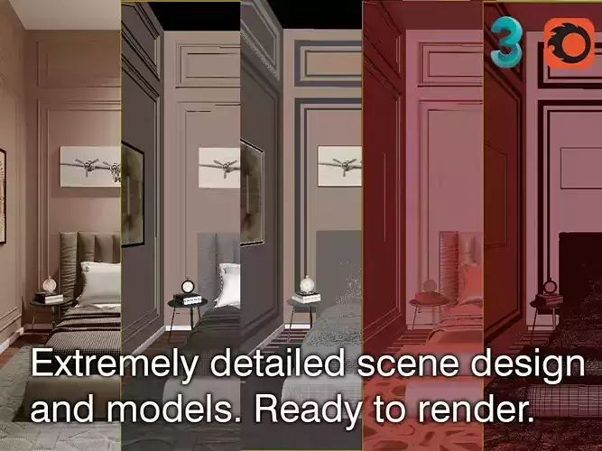 Extremely detailed bedroom scene design 