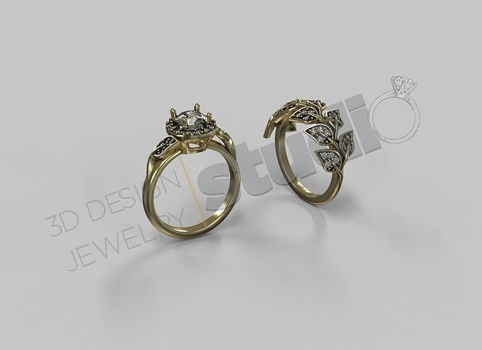 Luxury detailed fashion ring with leafs and gems 3d model 3D print model