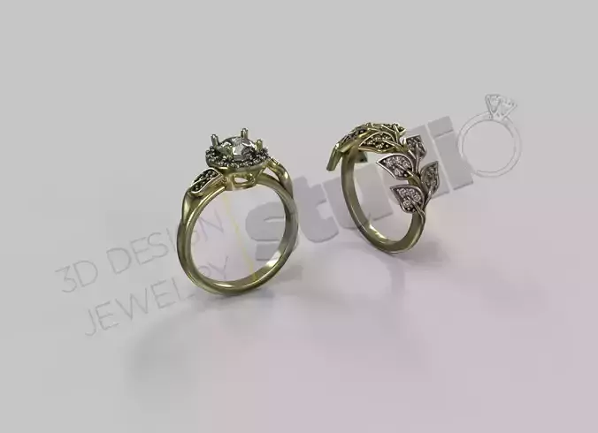 Luxury detailed fashion ring with leafs and gems 3d model 3D print model