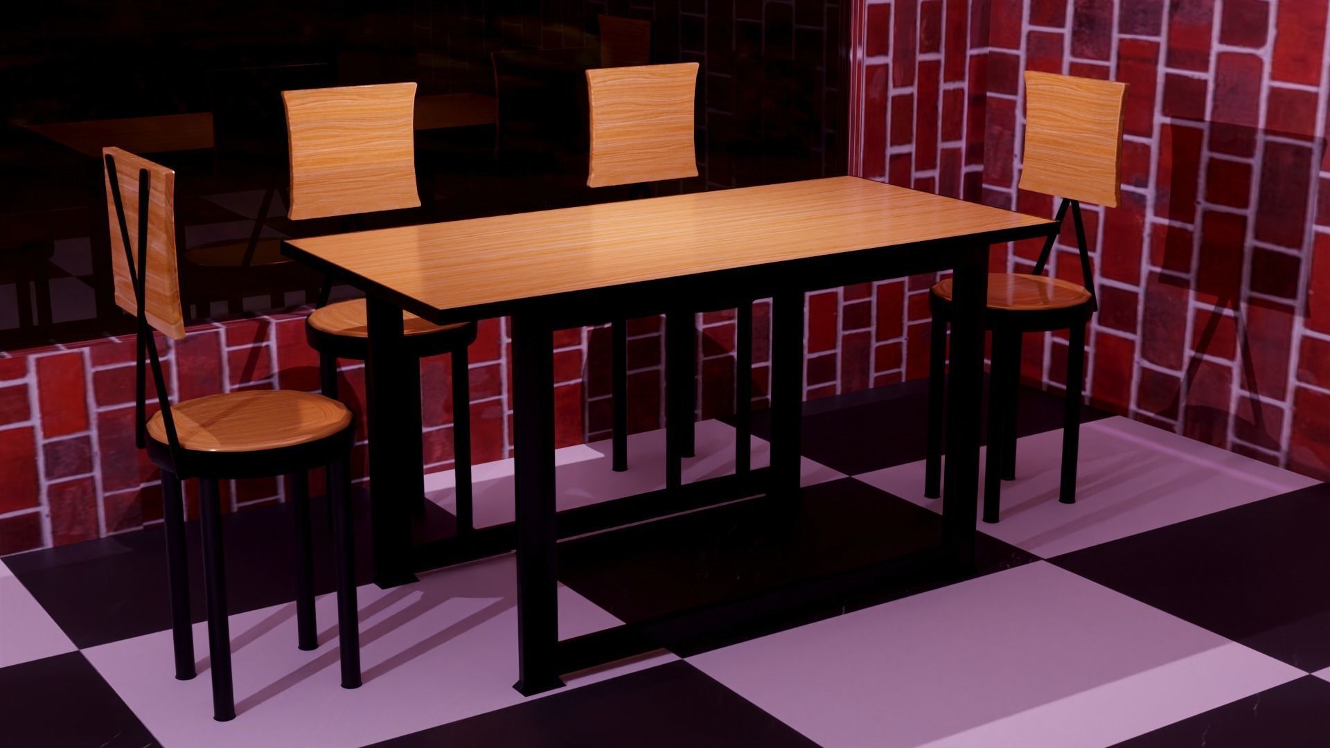 RESTAUNRANT TABLE CHAIR SET Free 3D model_10