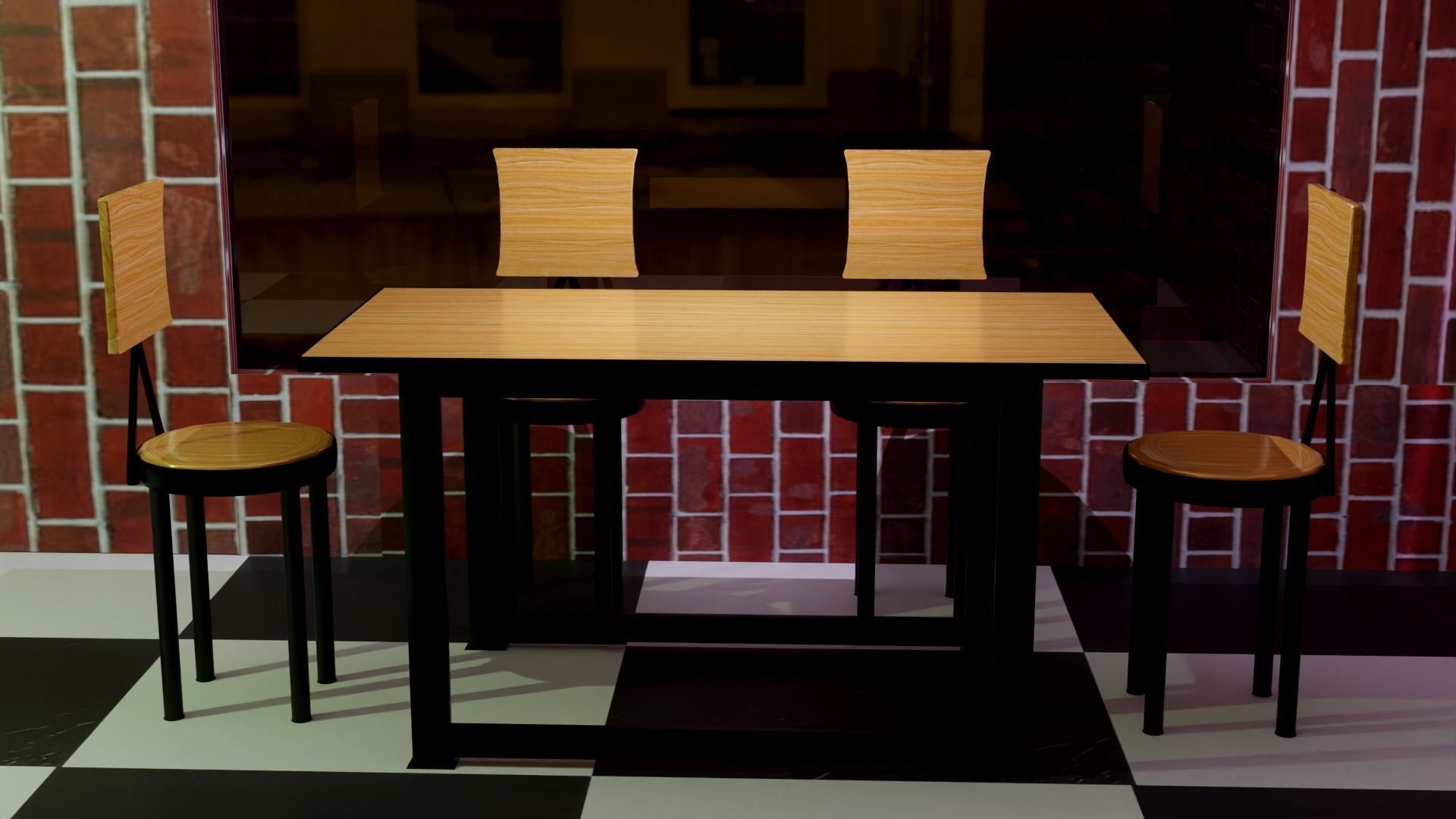 RESTAUNRANT TABLE CHAIR SET Free 3D model_3