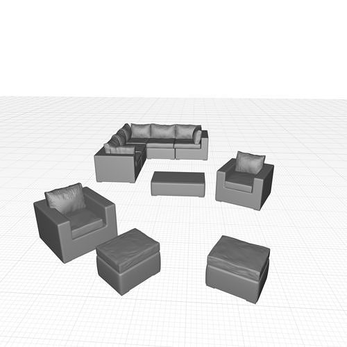 Keiran Wicker Rattan Seating Group  3D model 3