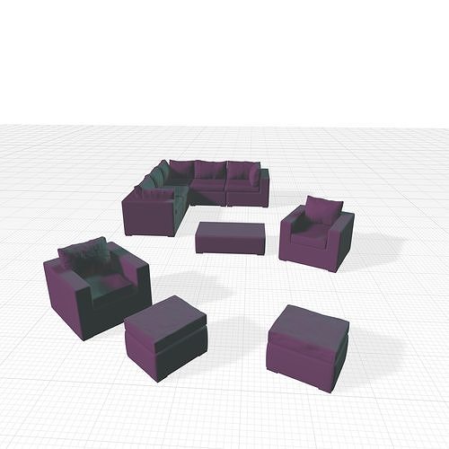 Keiran Wicker Rattan Seating Group  3D model 4