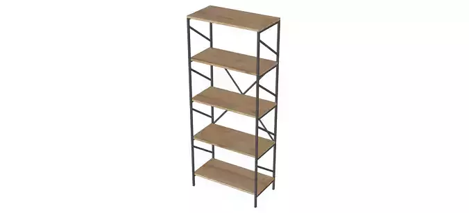 shelf five bookcase in oak and steel Low-poly 3D model
