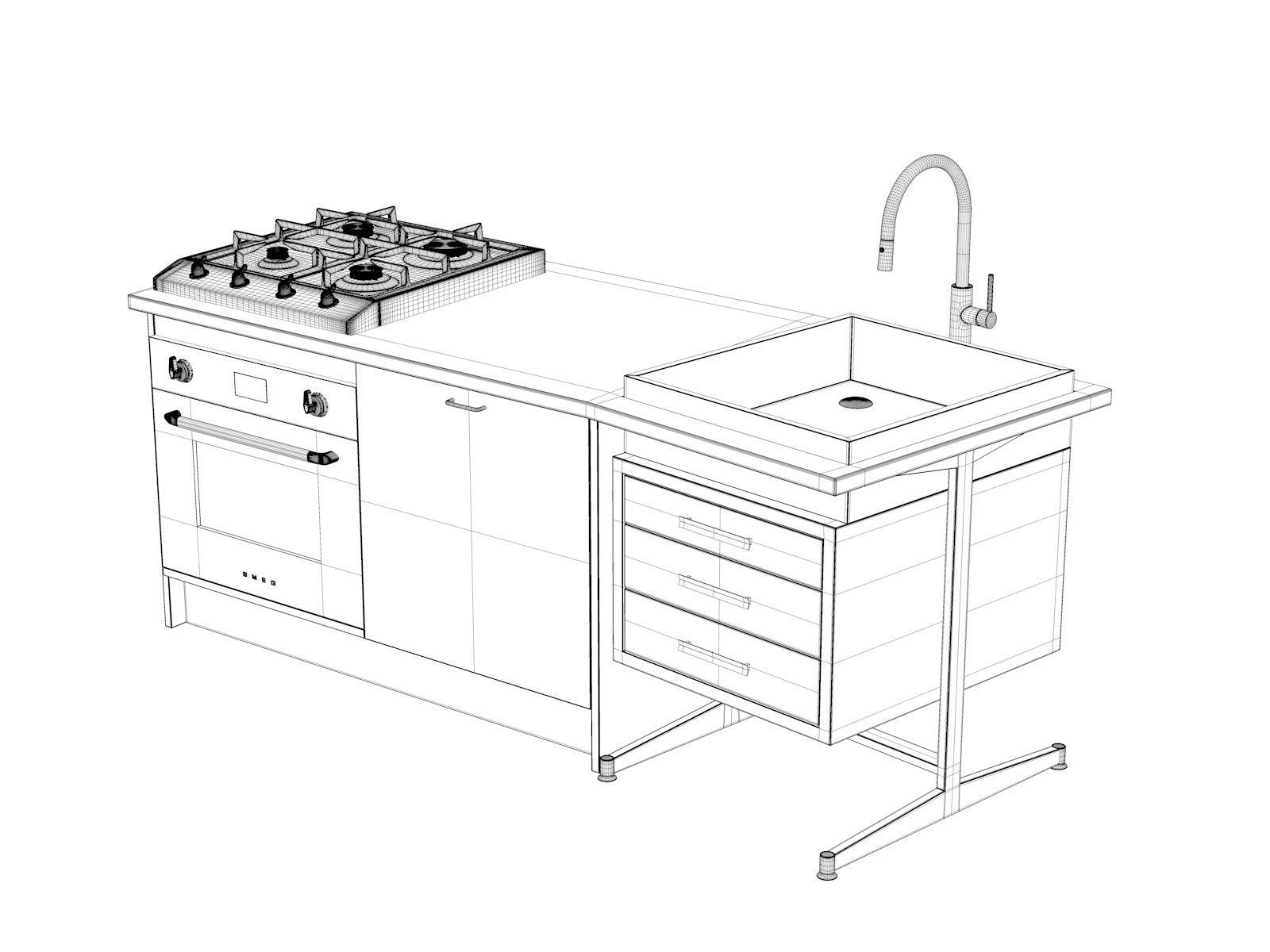Kitchen Set 2 with sink and stove 3D model_5