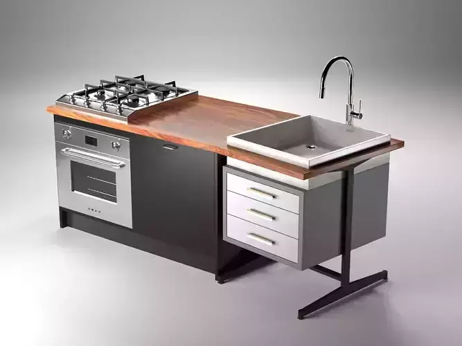 Kitchen Set 2 with sink and stove 3D model