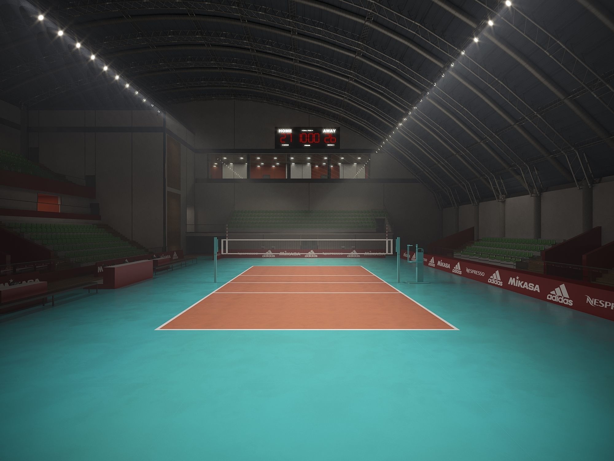 Volleyball Court Pavilion Scene 3D model_2