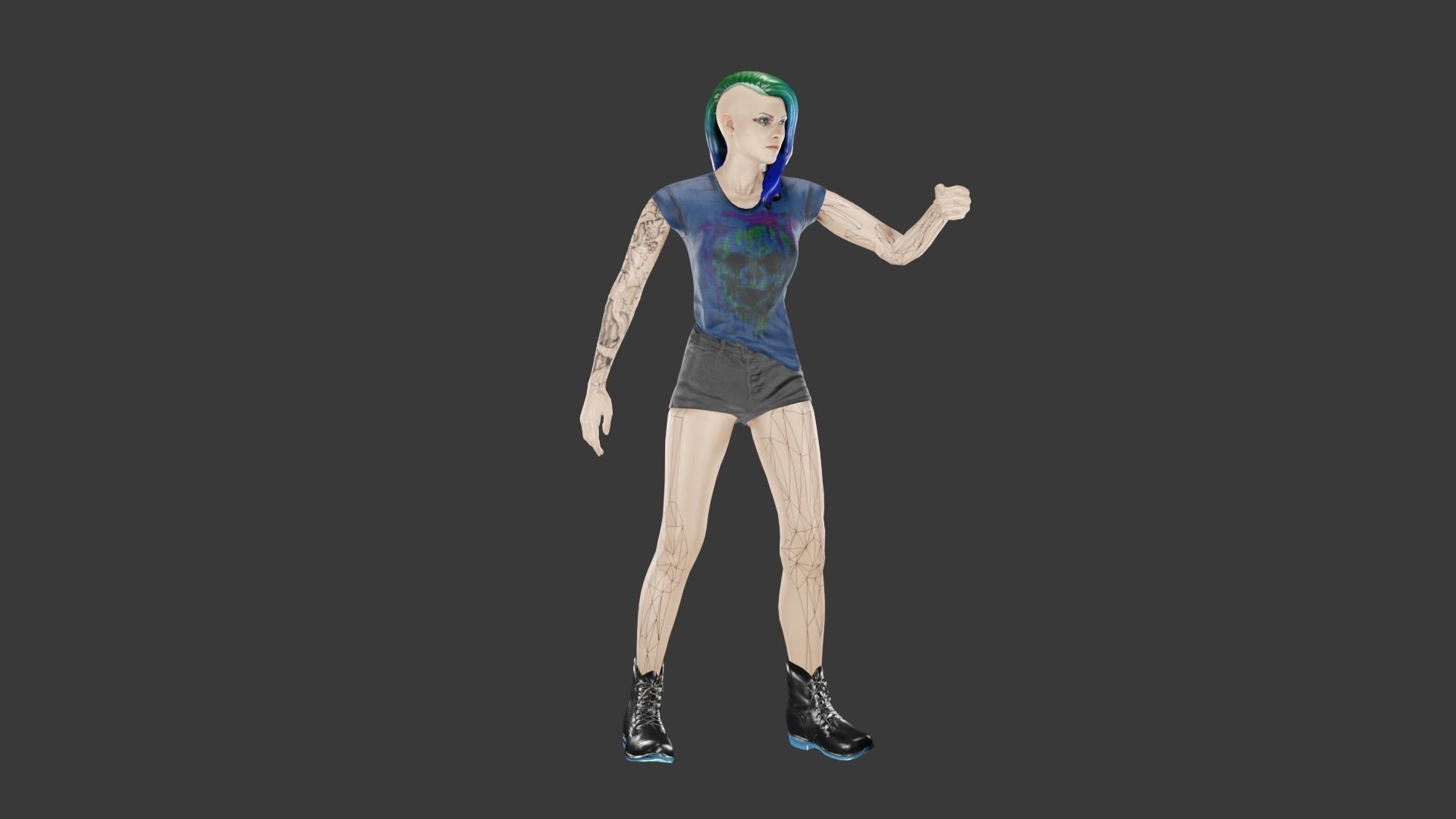 Cyber Punk Female Low-poly 3D model_4
