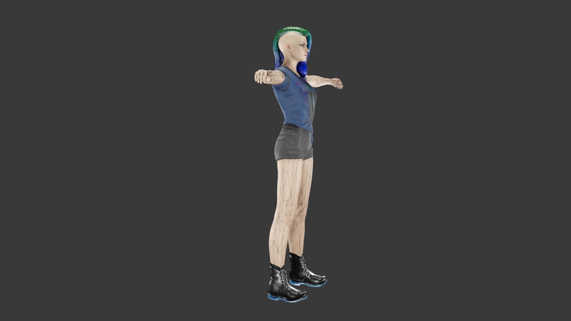 Cyber Punk Female Low-poly 3D model_2