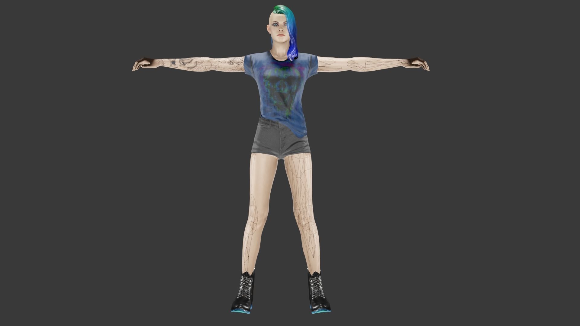 Cyber Punk Female Low-poly 3D model_1