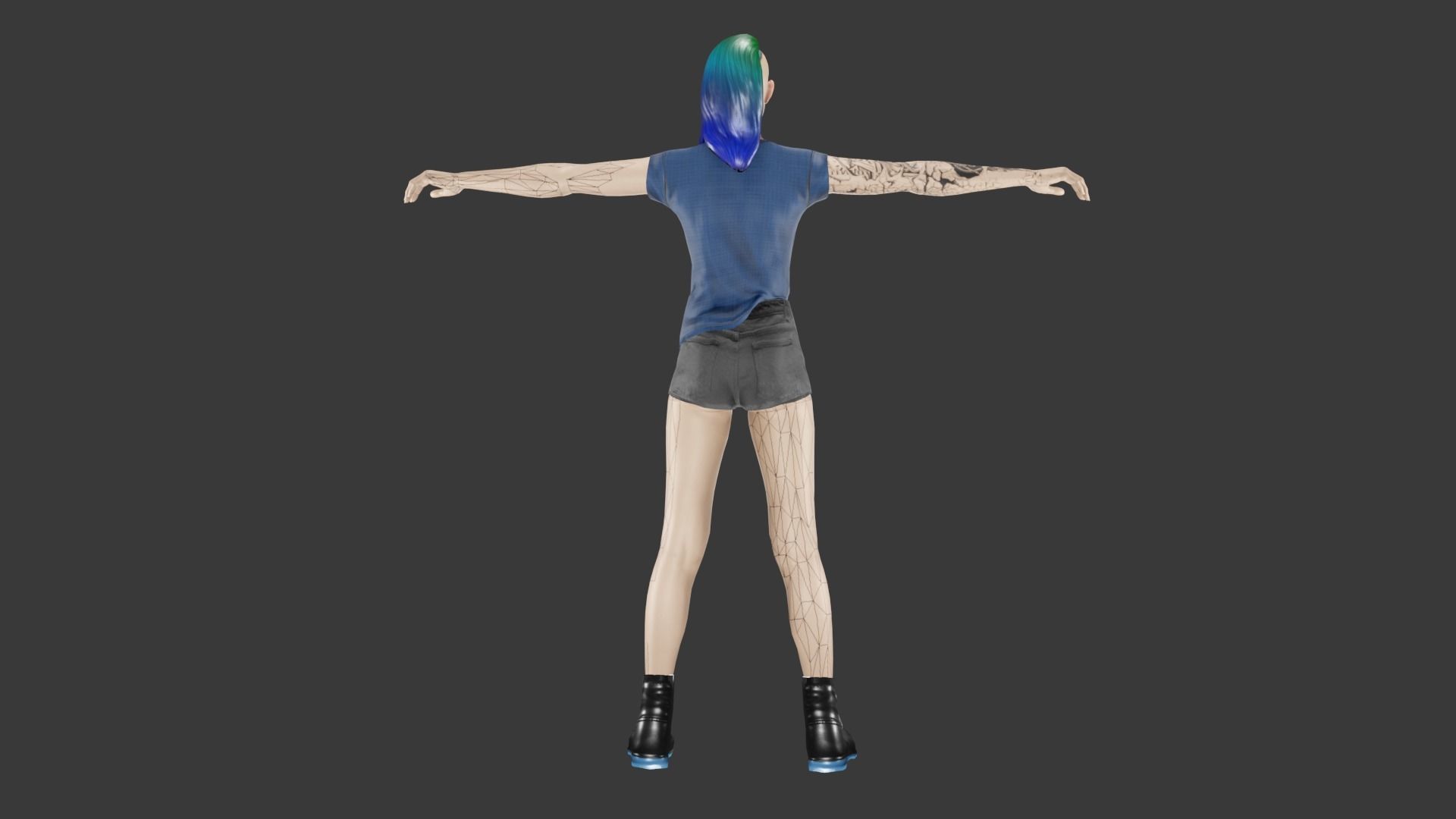 Cyber Punk Female Low-poly 3D model_7
