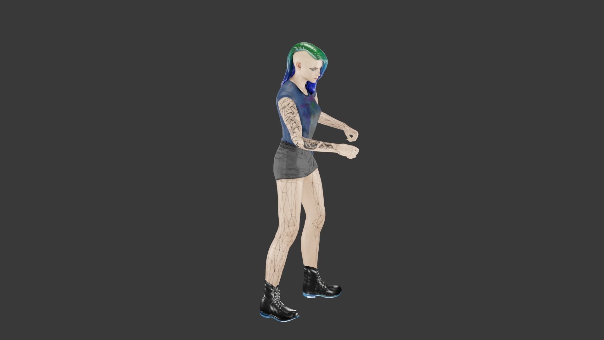 Cyber Punk Female Low-poly 3D model_5